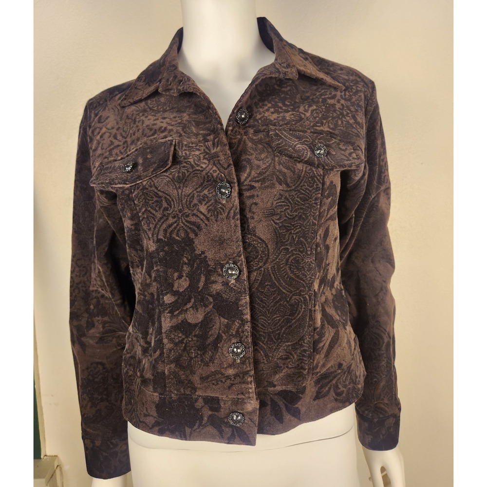 Sharon Endick Velvet Cropped Jacket – Brown Floral Baroque Pattern – Medium